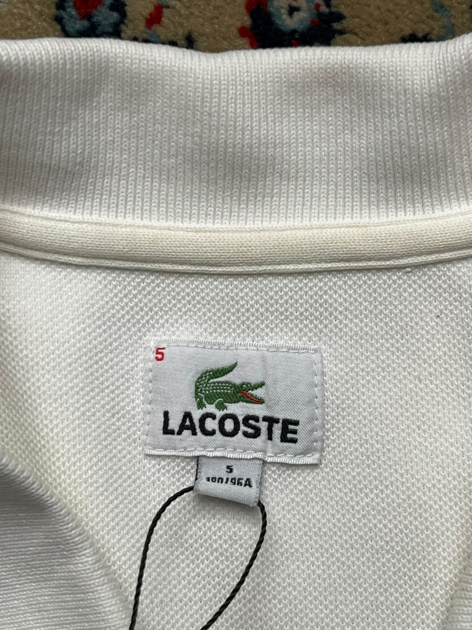 VINTAGE LACOSTE WHITE COTTON POLO TEE - L