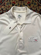 VINTAGE LACOSTE WHITE COTTON POLO TEE - L