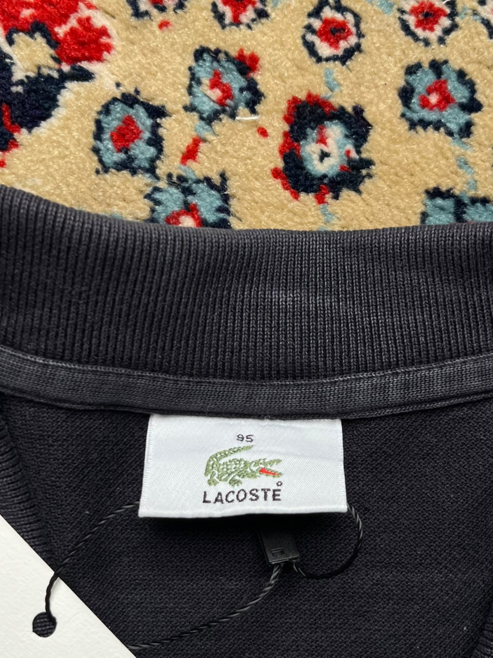 LACOSTE BLACK COTTON POLO TEE - M