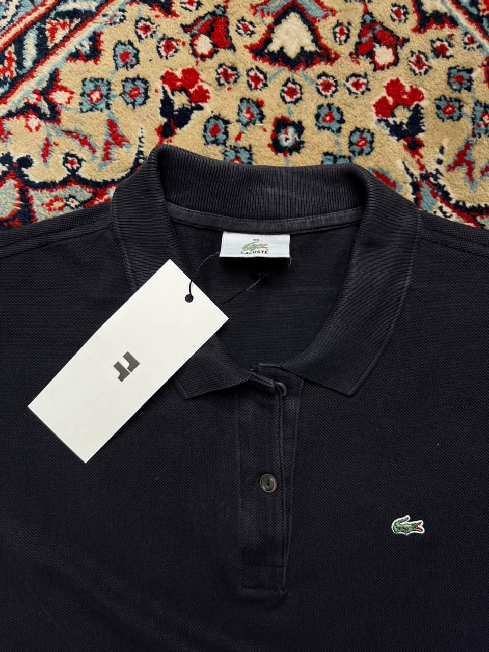 LACOSTE BLACK COTTON POLO TEE - M