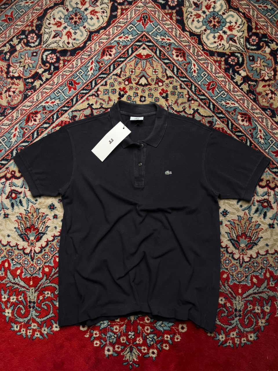 LACOSTE BLACK COTTON POLO TEE - M