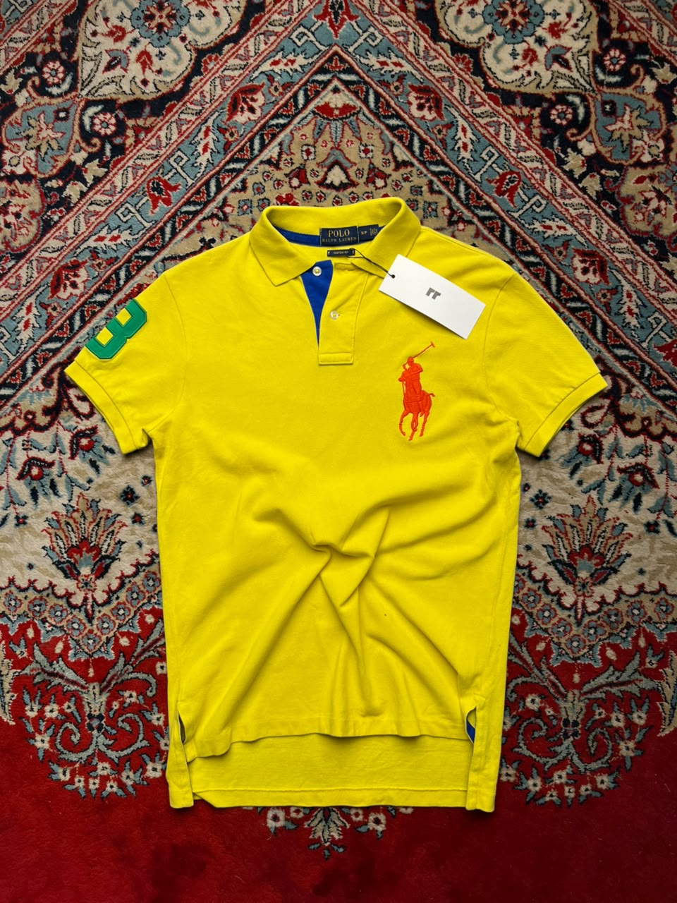 POLO RALPH LAUREN YELLOW CUSTOM FIT POLO TEE - S