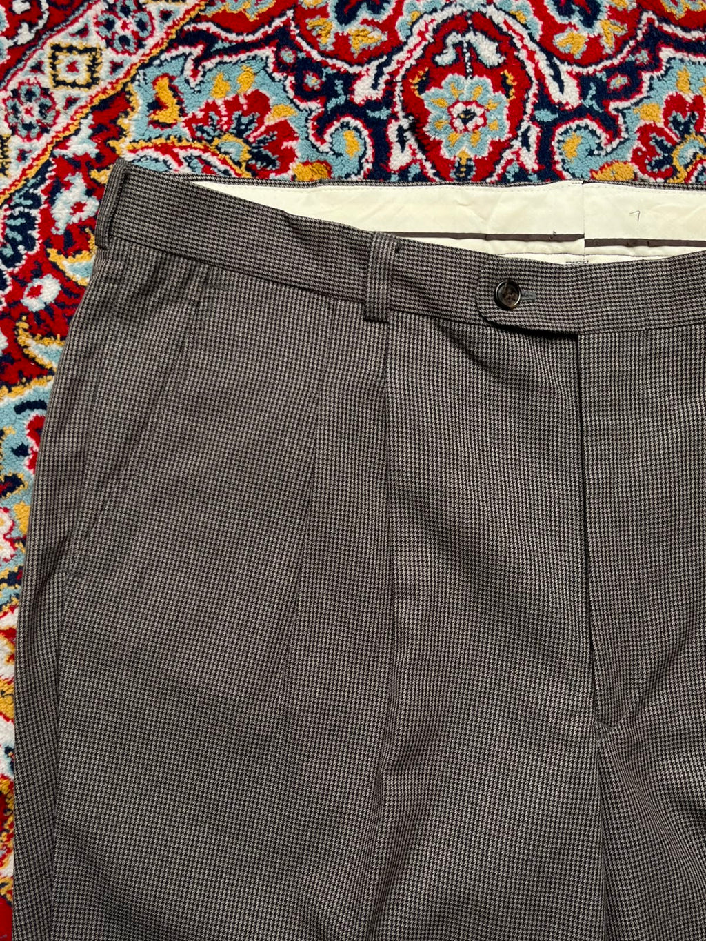 Vintage Mens Houndstooth Pleated Cuffed Dress Pants - 38