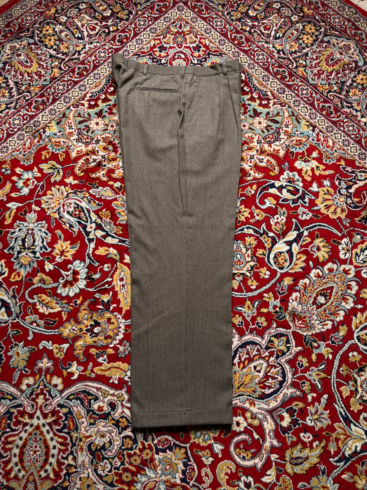 Vintage Mens Houndstooth Pleated Cuffed Dress Pants - 38