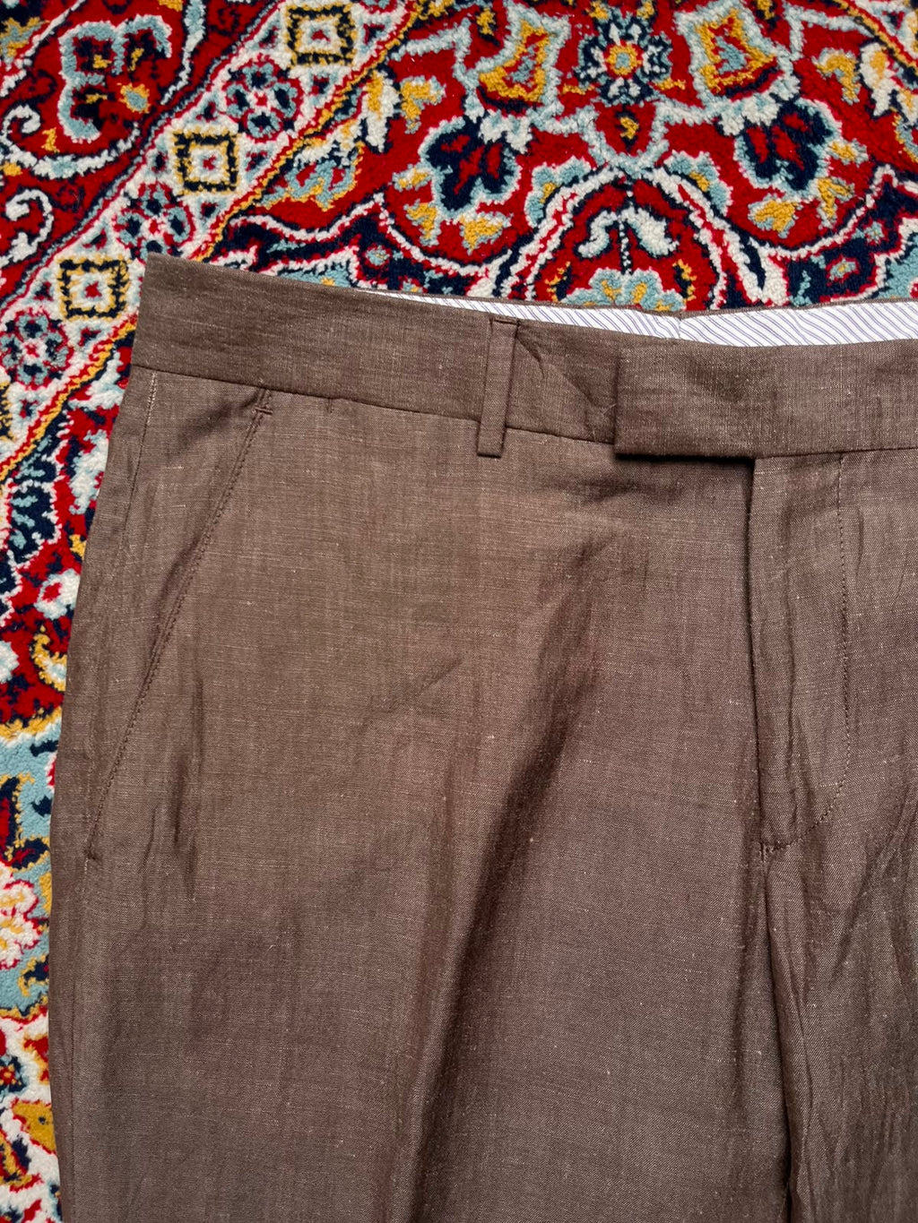 VINTAGE Burton of London Men Brown Wool Linen Blend Dress Pants - 34