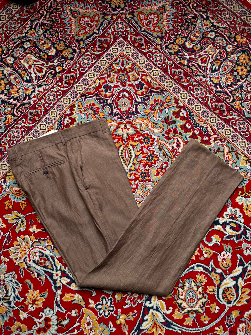 VINTAGE Burton of London Men Brown Wool Linen Blend Dress Pants - 34