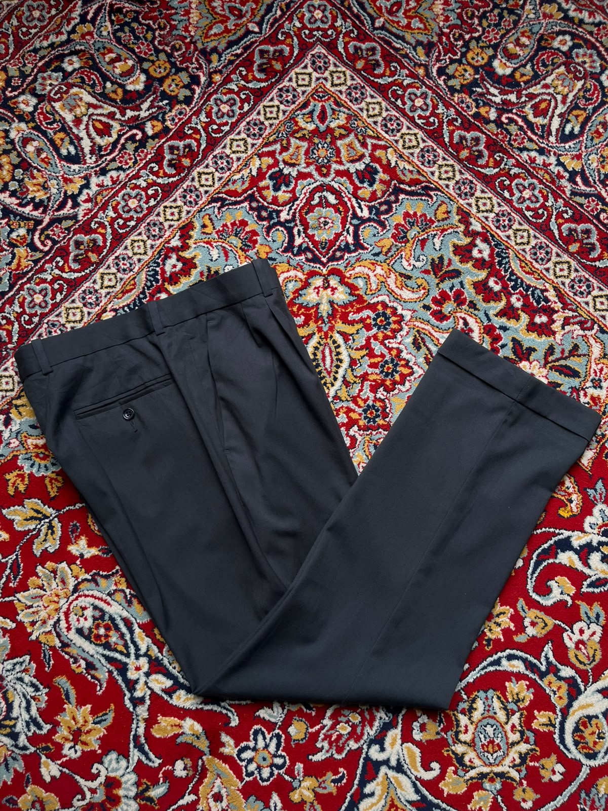 Perry Ellis Modern Fit Grey Pleated Dress Pants - 34