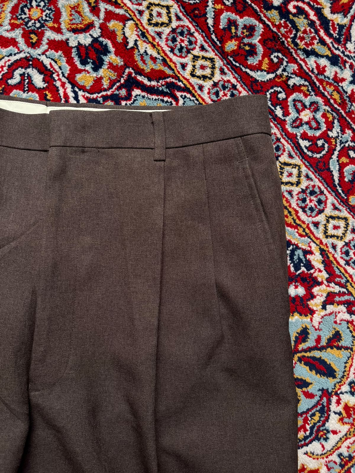 Vintage Mens Dark Brown Pleated Textured Dress Pants - 32
