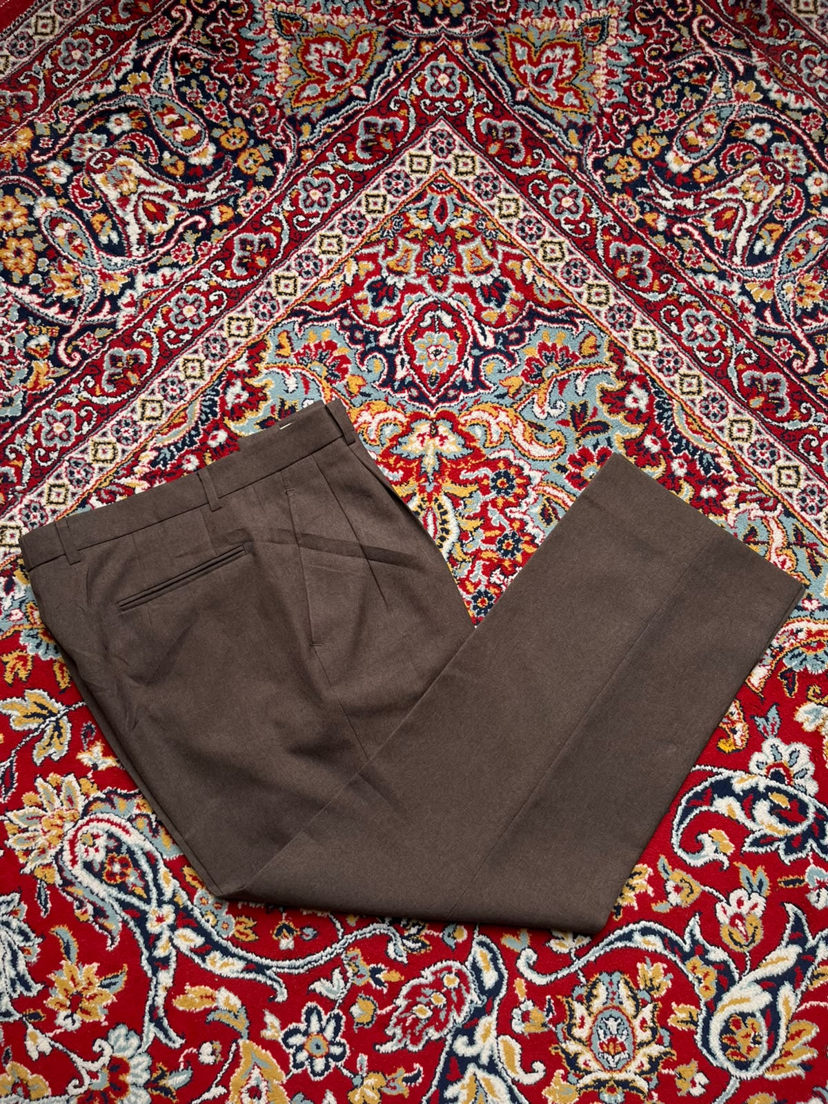 Vintage Mens Dark Brown Pleated Textured Dress Pants - 32