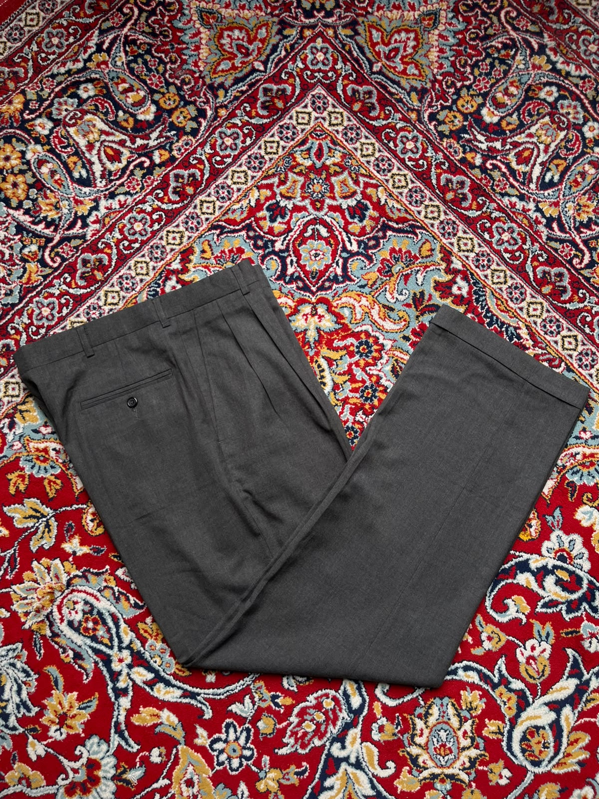 Haggar Gray Double Pleated Cuffed Wrinkle-Free Dress Pants - 34