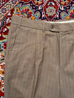 Oxford Men's Khaki Pinstripe Double Pleated Dress Pants - 34