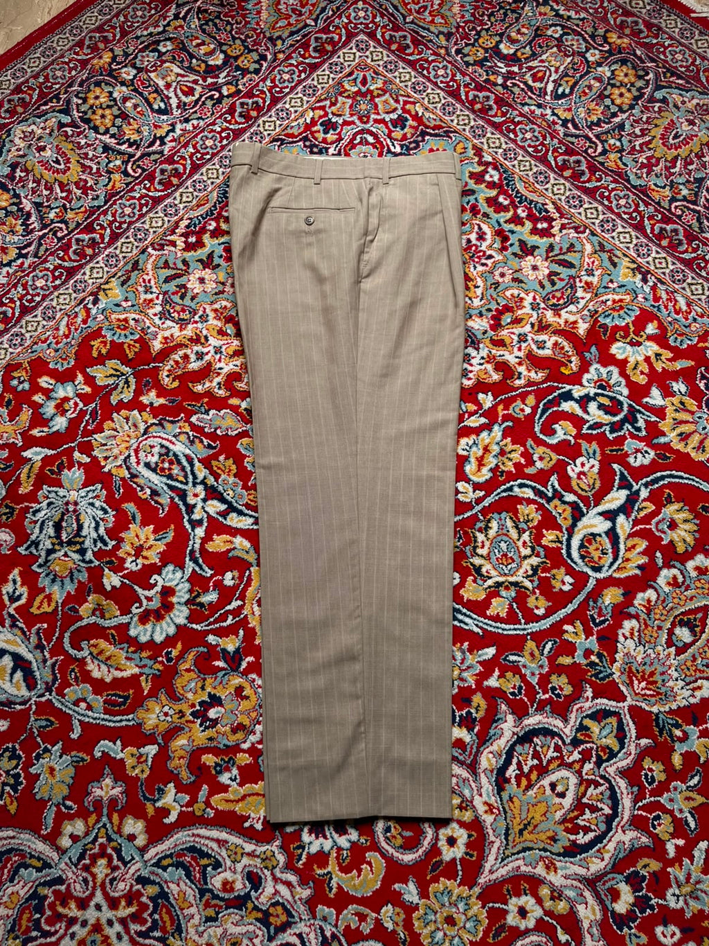 Oxford Men's Khaki Pinstripe Double Pleated Dress Pants - 34
