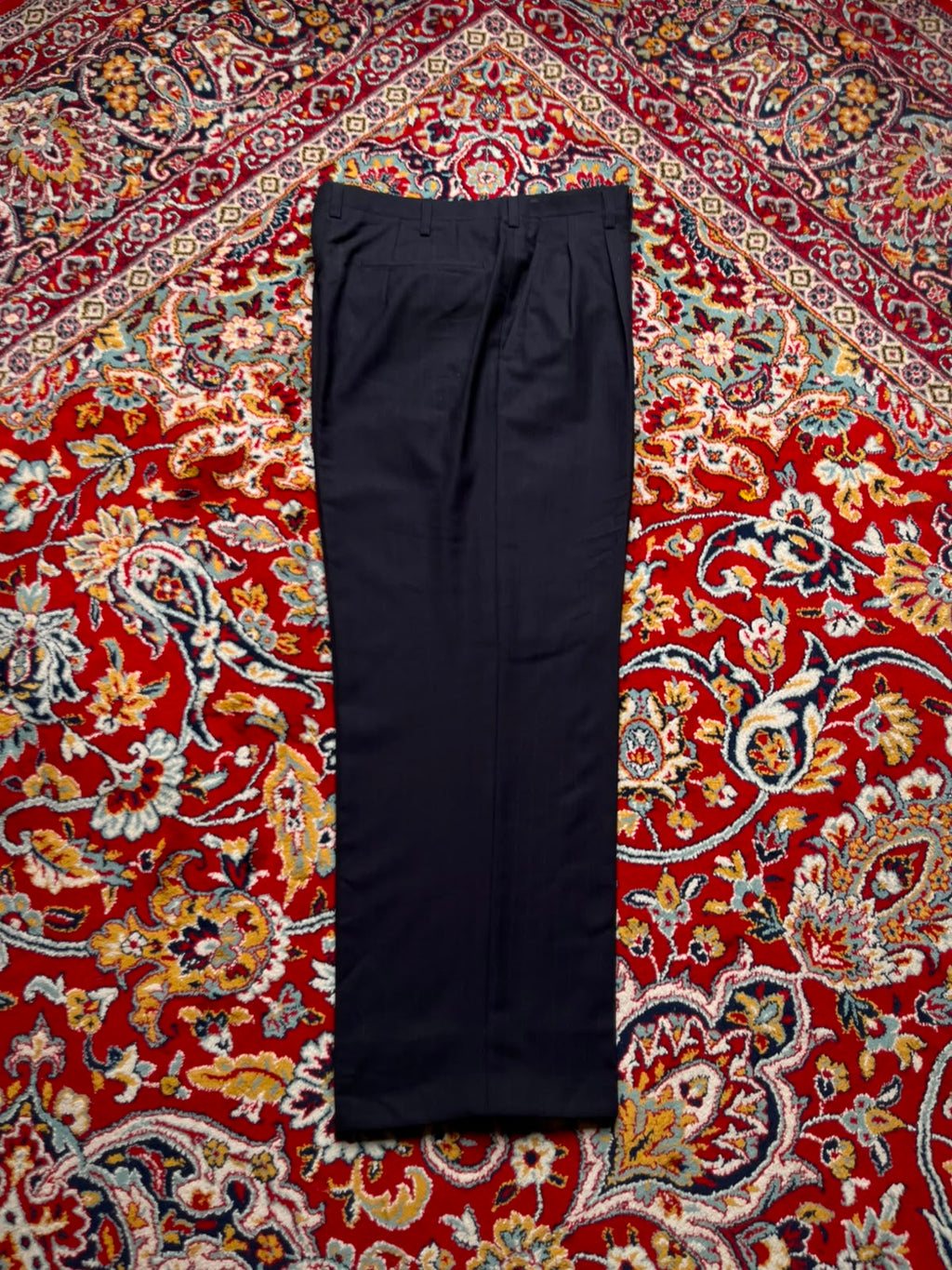 Vintage Tailored Pleated Pinstripe Navy Blue Relaxed Fit Dress Pants - 32