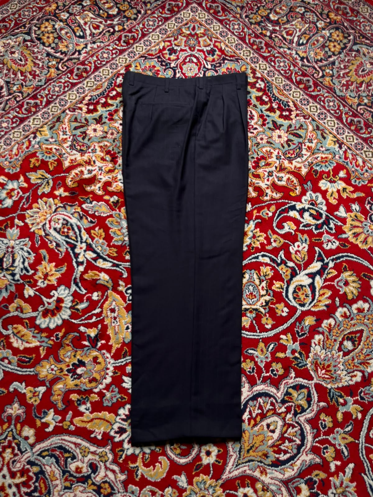 Vintage Tailored Pleated Pinstripe Navy Blue Relaxed Fit Dress Pants - 32