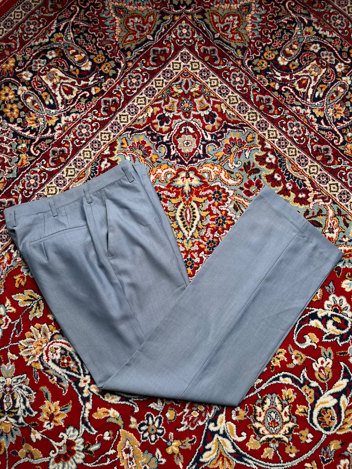 Vintage 70s Textured Flat Front Light Blue Straight Fit Dress Pants - 32