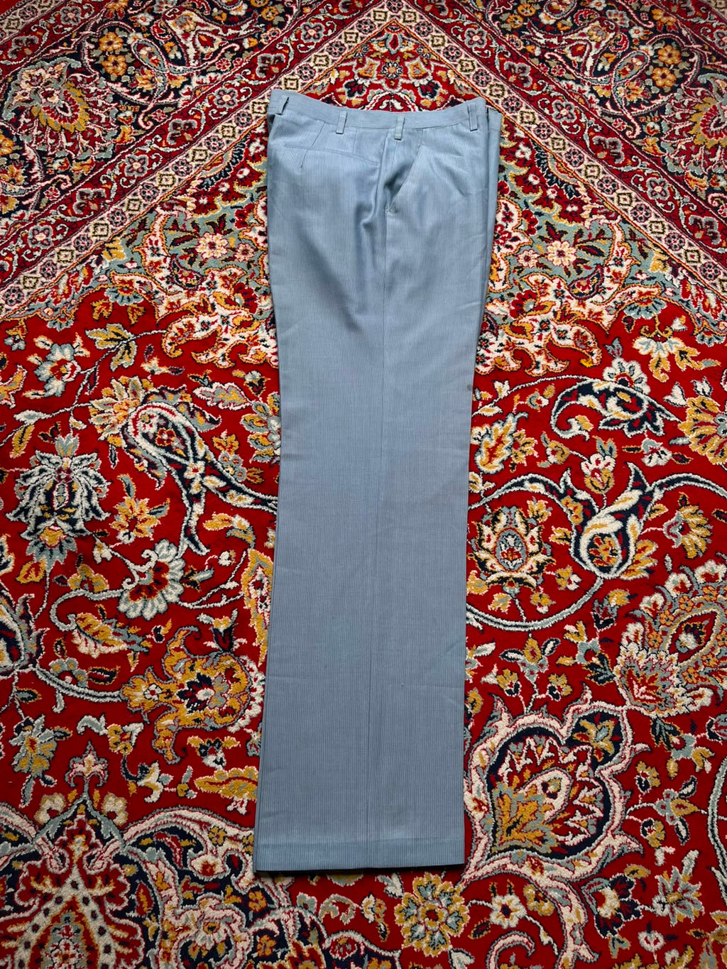 Vintage 70s Textured Flat Front Light Blue Straight Fit Dress Pants - 32