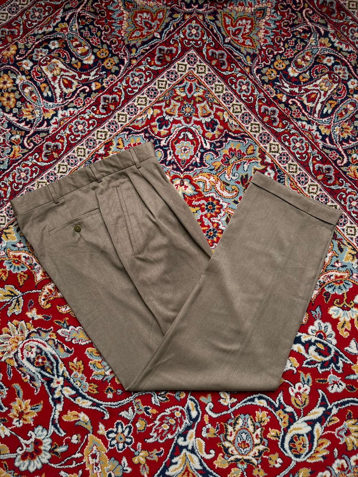 Vintage Savane Pleated Cuffed Taupe Brown Rayon Dress Pants - 34