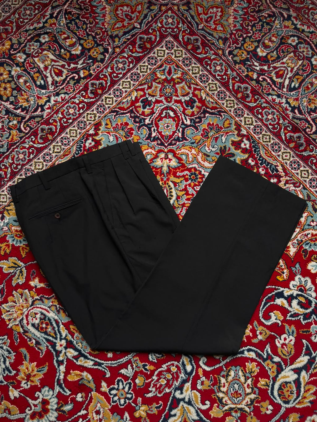 Vintage Pleated Textured Relaxed Fit Black Dress Pants - 32