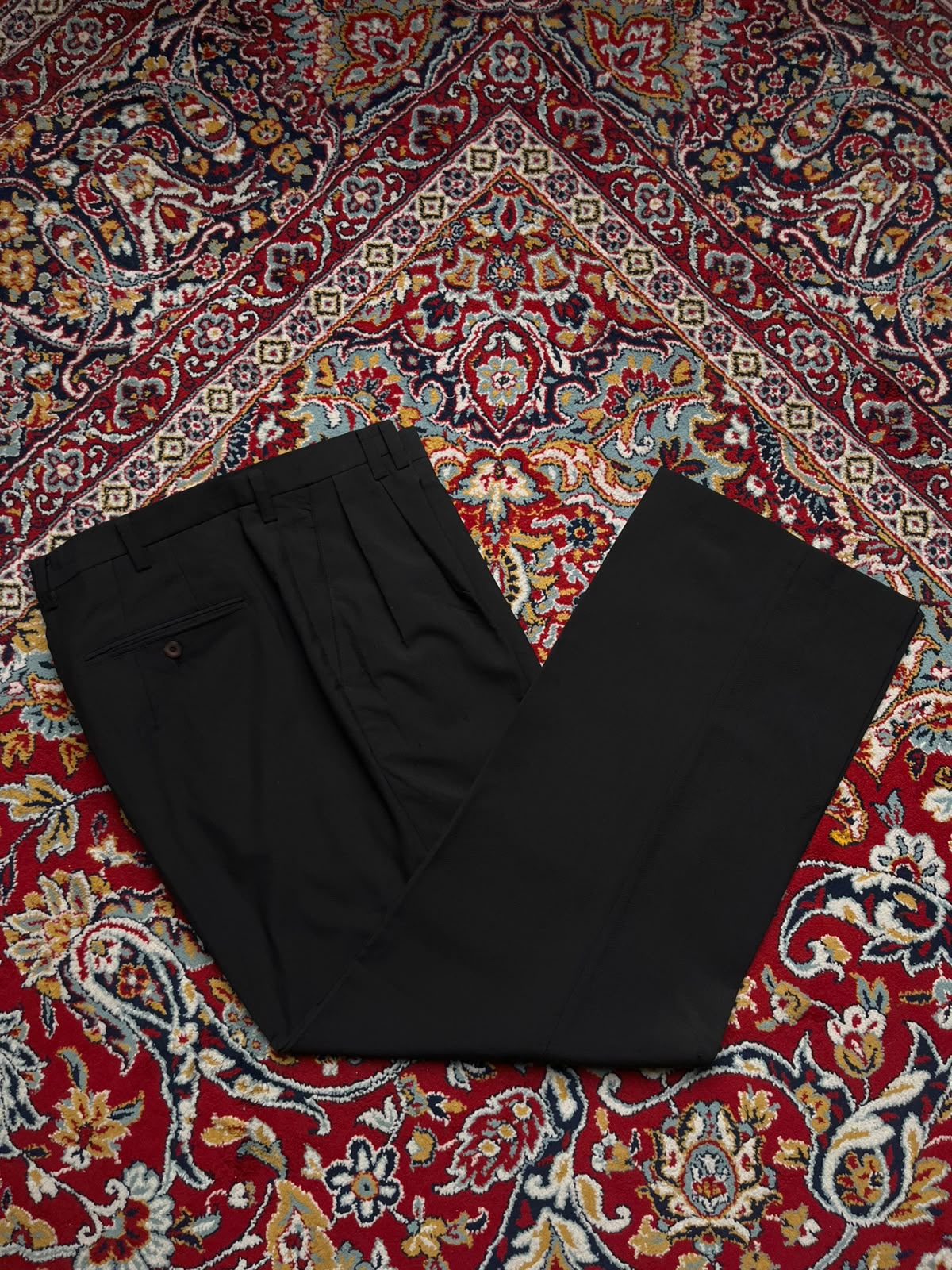 Vintage Pleated Textured Relaxed Fit Black Dress Pants - 32