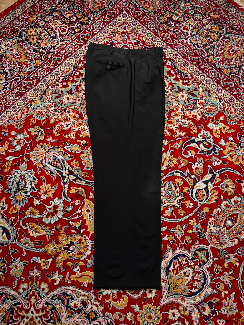Vintage Pleated Textured Relaxed Fit Black Dress Pants - 32
