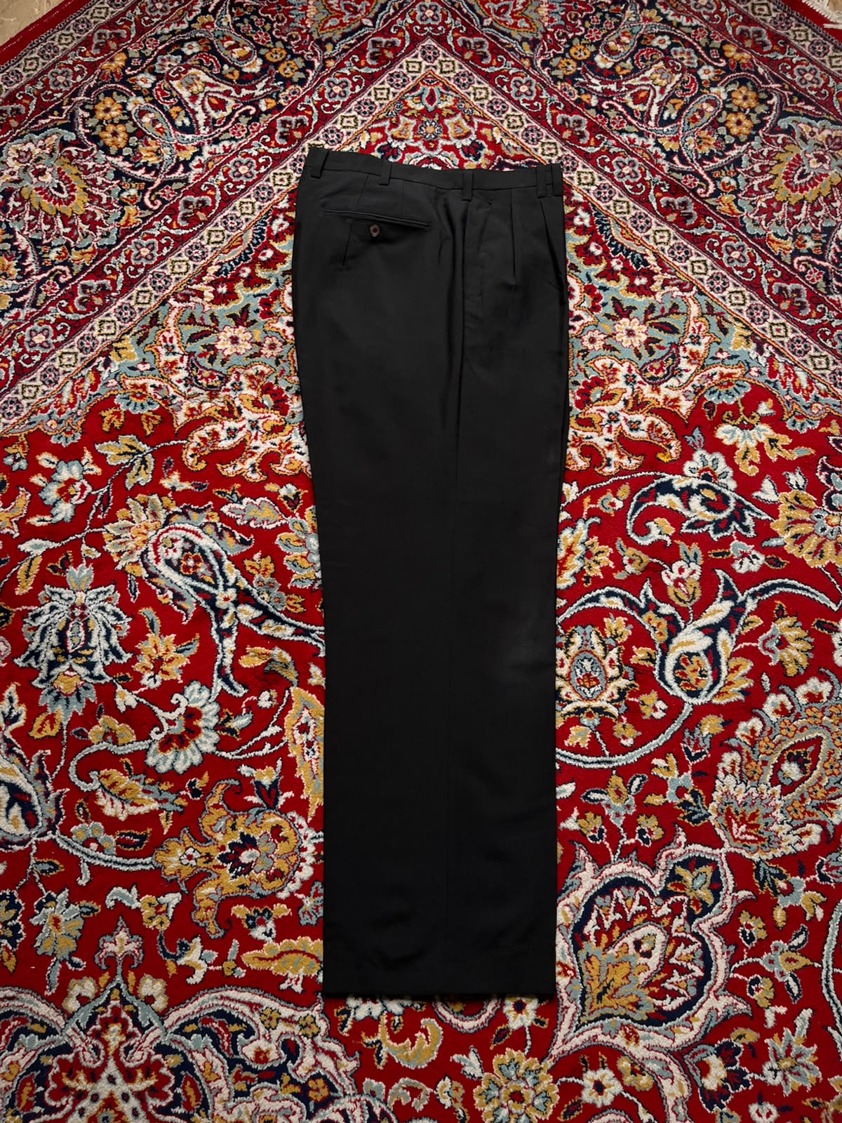 Vintage Pleated Textured Relaxed Fit Black Dress Pants - 32