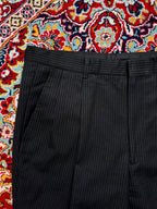Vintage Japanese Charcoal Gray Pinstripe Straight Fit Pleated Dress Pants - 32