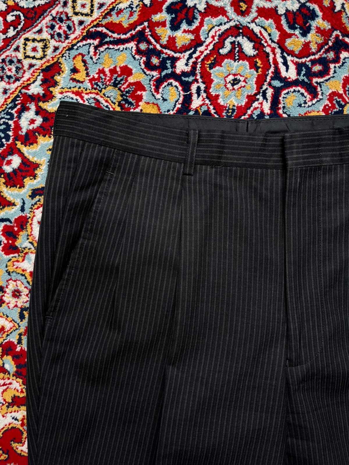 Vintage Japanese Charcoal Gray Pinstripe Straight Fit Pleated Dress Pants - 32