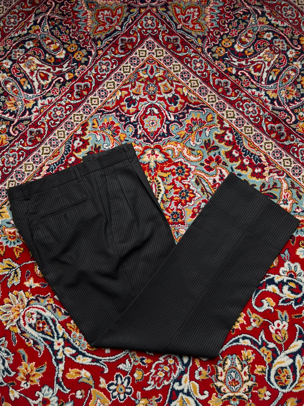 Vintage Japanese Charcoal Gray Pinstripe Straight Fit Pleated Dress Pants - 32