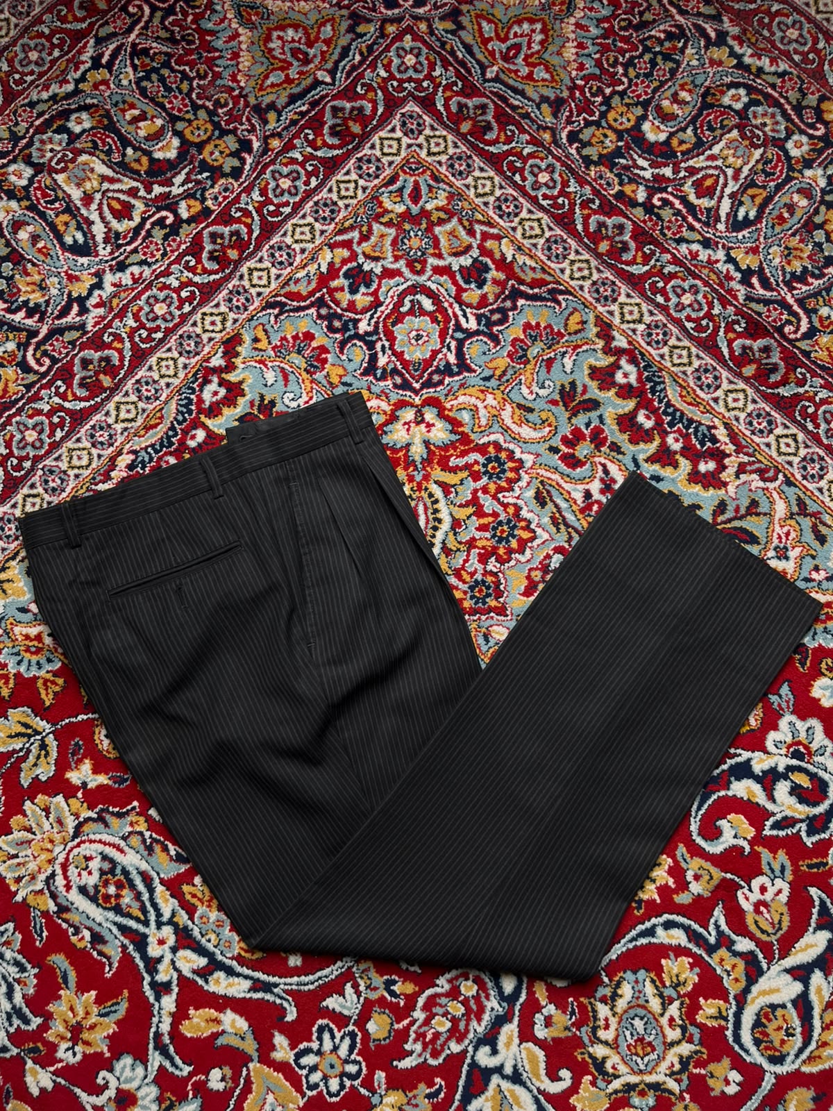Vintage Japanese Charcoal Gray Pinstripe Straight Fit Pleated Dress Pants - 32