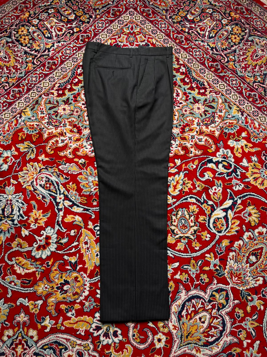 Vintage Japanese Charcoal Gray Pinstripe Straight Fit Pleated Dress Pants - 32