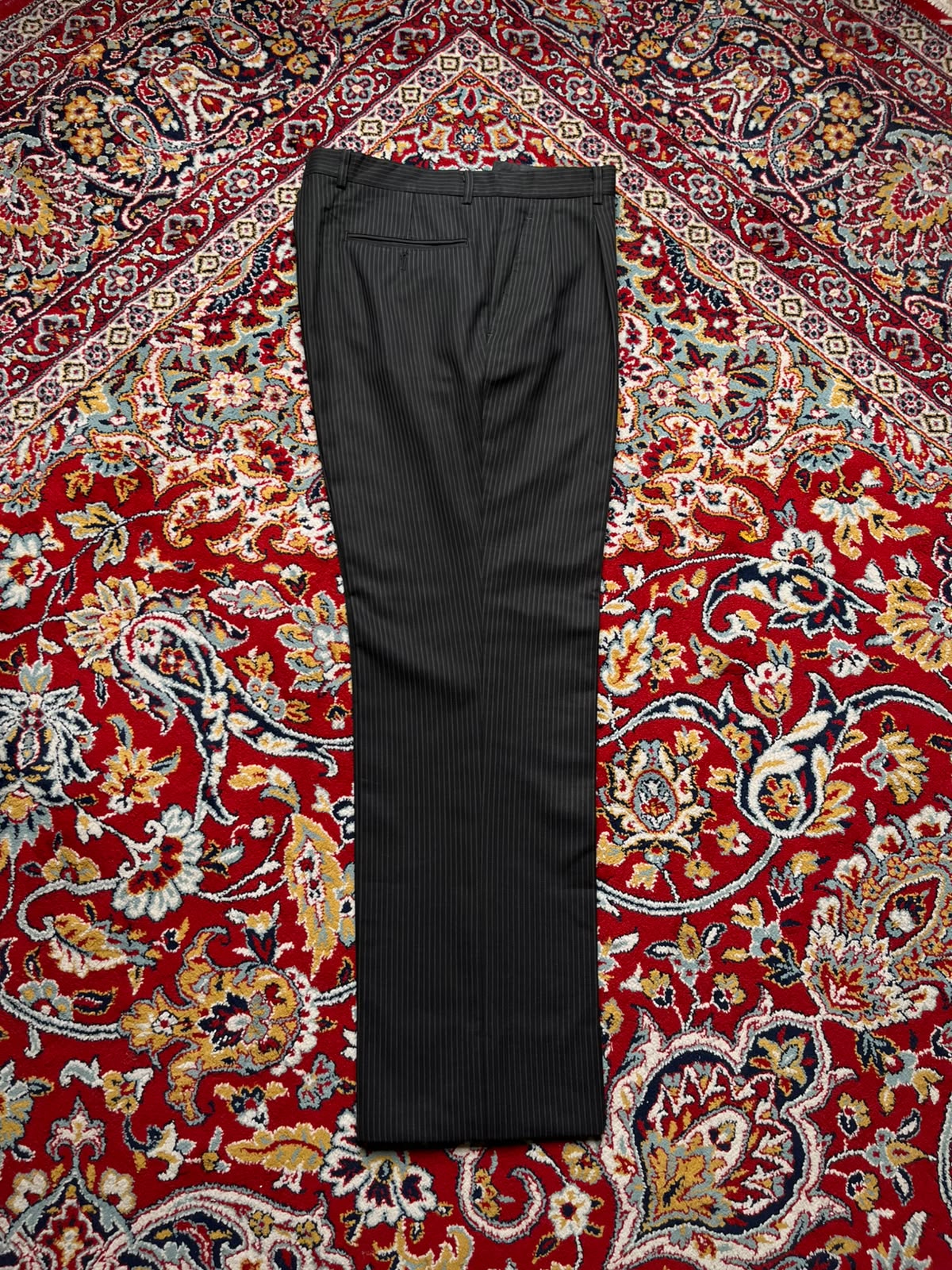 Vintage Japanese Charcoal Gray Pinstripe Straight Fit Pleated Dress Pants - 32