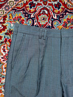 Vintage Rothmans Grey/Blue Textured Grid Pattern Straight Fit Pleated Dress Pants - 30