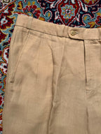 Vintage Khaki Linen Blend Single Pleated Straight Fit Dress Pants - 32