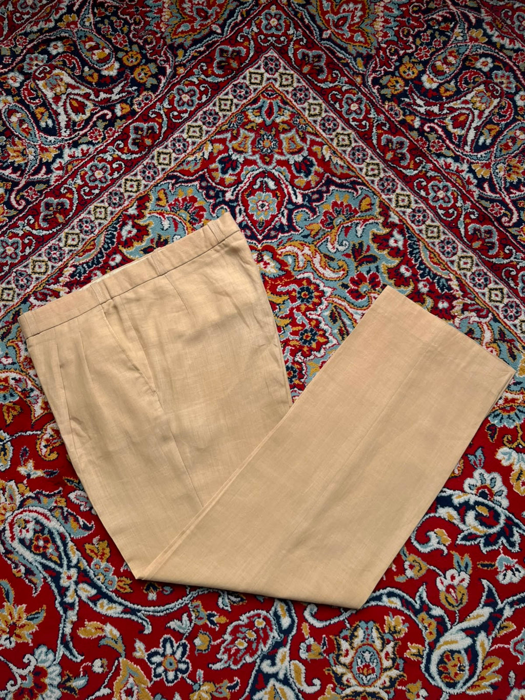 Vintage Khaki Linen Blend Single Pleated Straight Fit Dress Pants - 32
