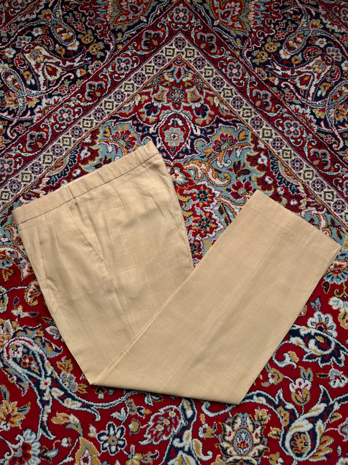 Vintage Khaki Linen Blend Single Pleated Straight Fit Dress Pants - 32