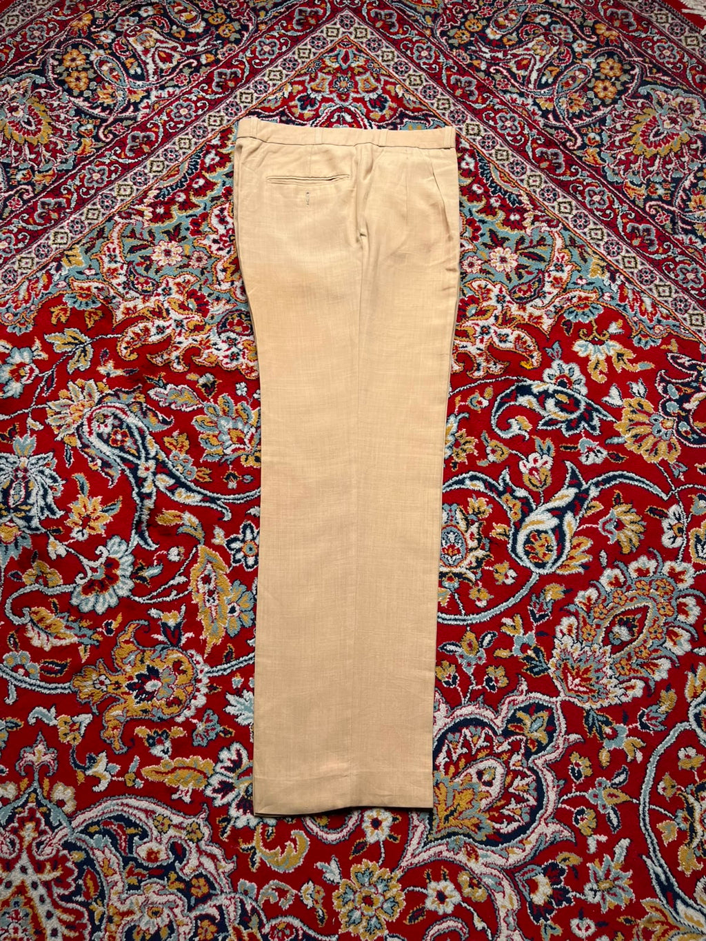 Vintage Khaki Linen Blend Single Pleated Straight Fit Dress Pants - 32