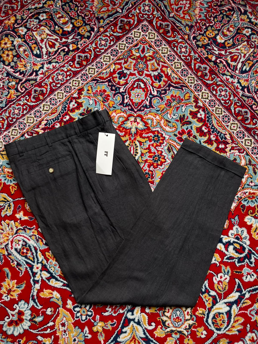 Structure Charcoal Gray Linen Pleated Cuffed Dress Pants - 30