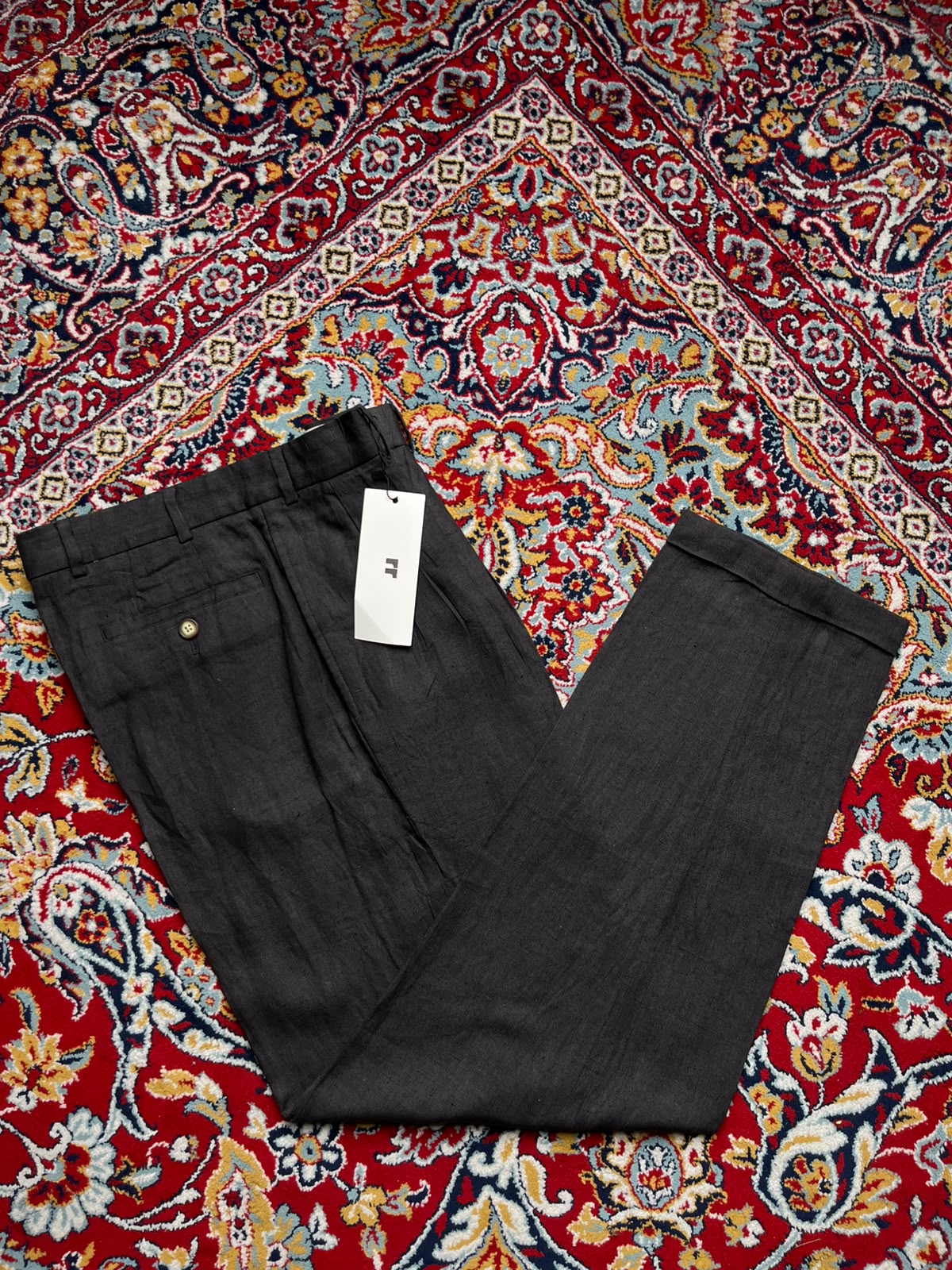 Structure Charcoal Gray Linen Pleated Cuffed Dress Pants - 30