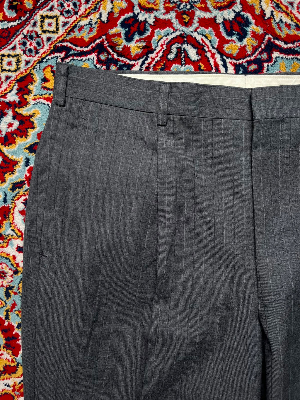 Vintage Miyuki Plania Gray Pinstripe Pleated Straight Fit Dress Pants - 34