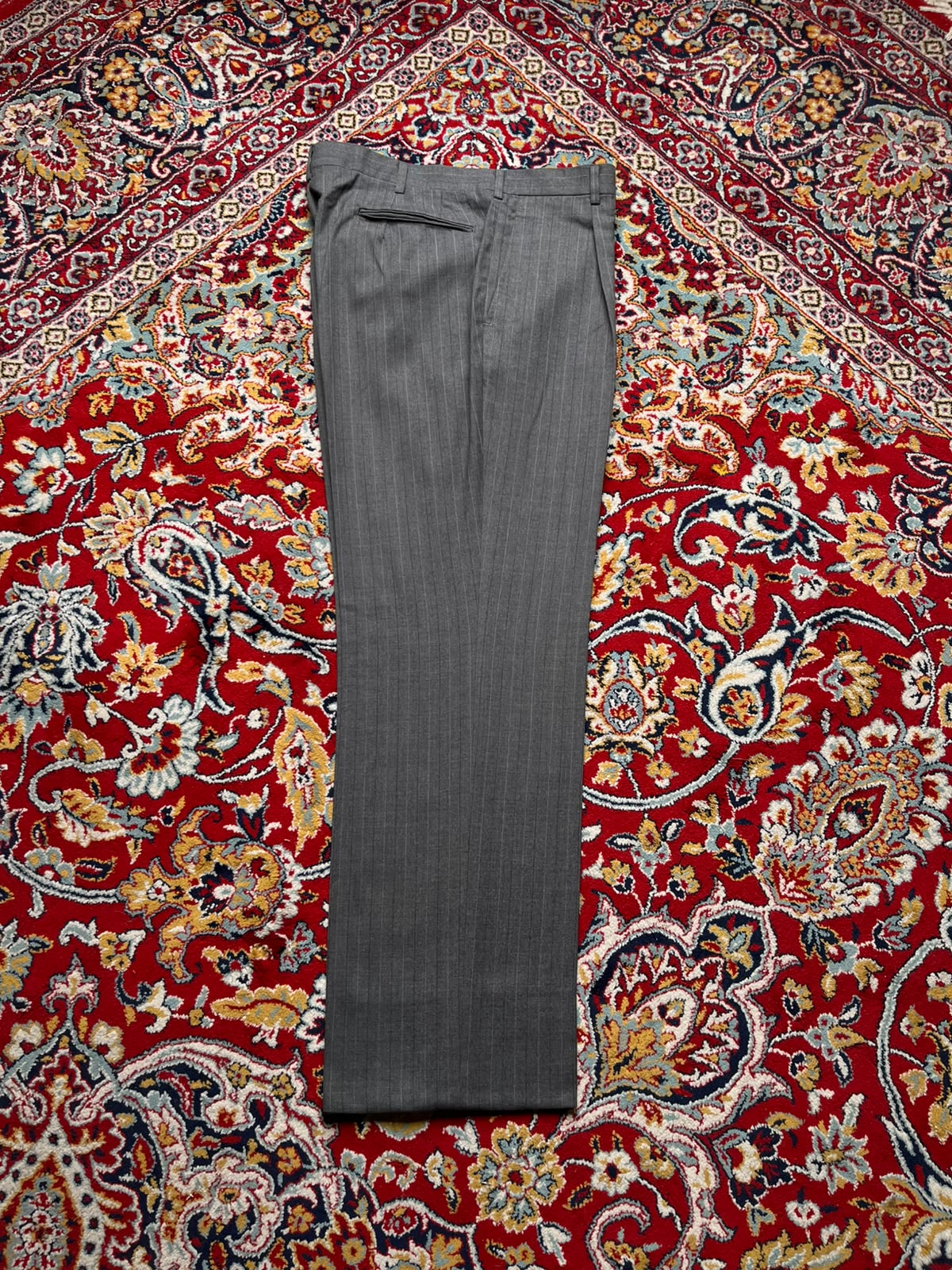 Vintage Miyuki Plania Gray Pinstripe Pleated Straight Fit Dress Pants - 34
