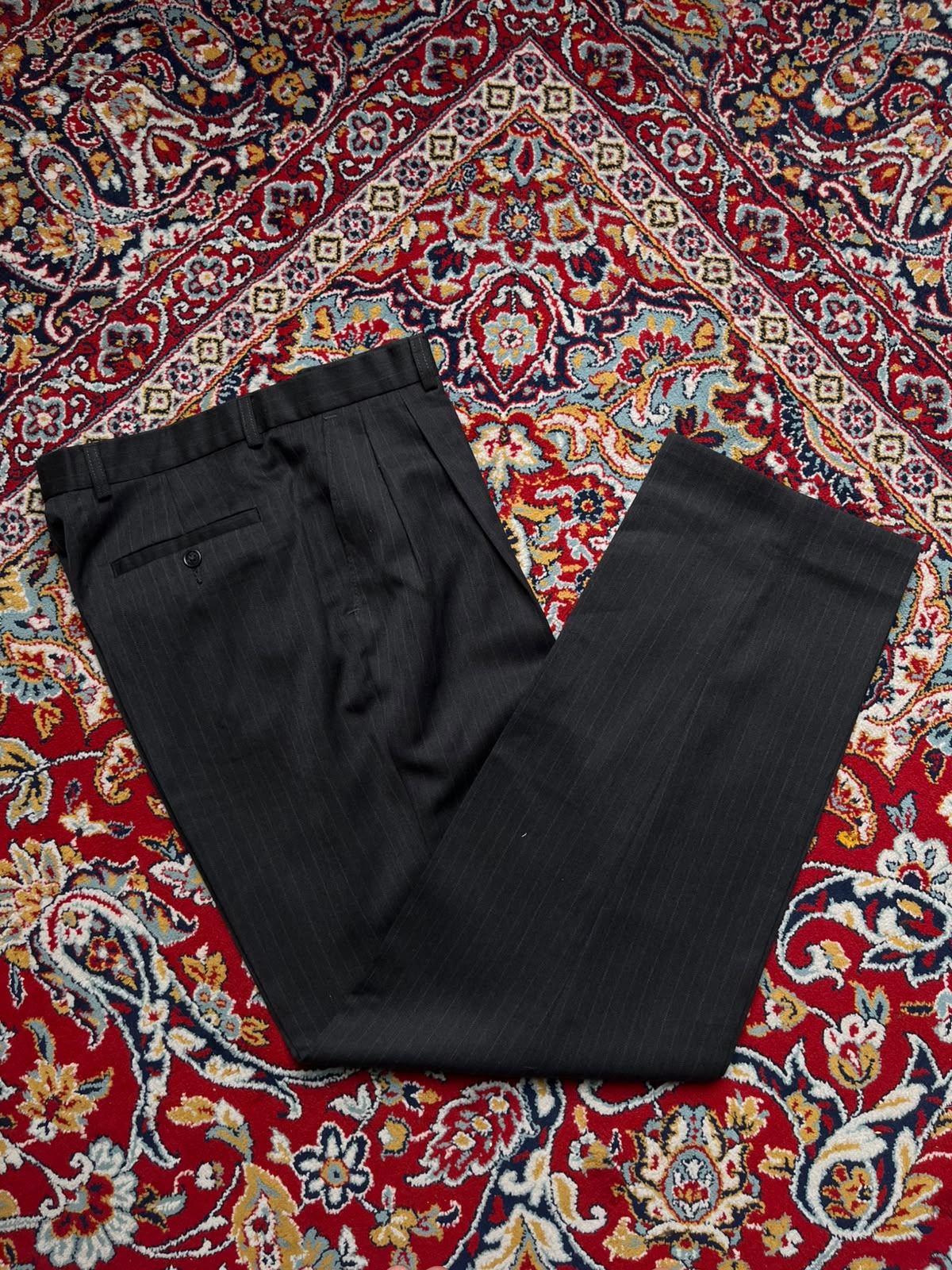 Vintage St Michael Marks & Spencer Charcoal Gray Pinstripe Pleated Dress Pants - 30
