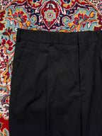 Vintage Sidae Lion Crest Textured Black Cuffed Double Pleated Dress Pants - 34