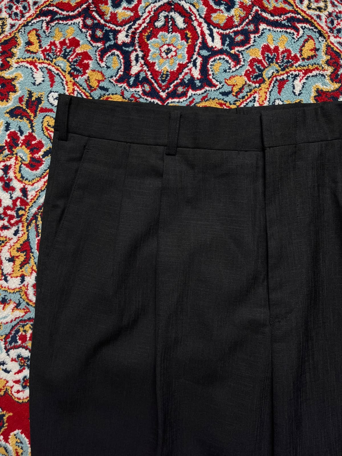 Vintage Sidae Lion Crest Textured Black Cuffed Double Pleated Dress Pants - 34