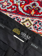 Vintage Sidae Lion Crest Textured Black Cuffed Double Pleated Dress Pants - 34