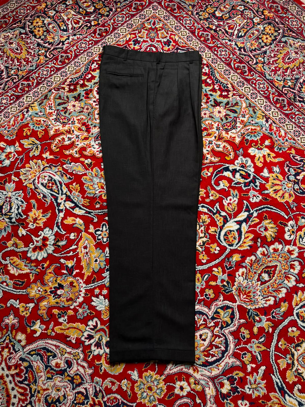 Vintage Sidae Lion Crest Textured Black Cuffed Double Pleated Dress Pants - 34