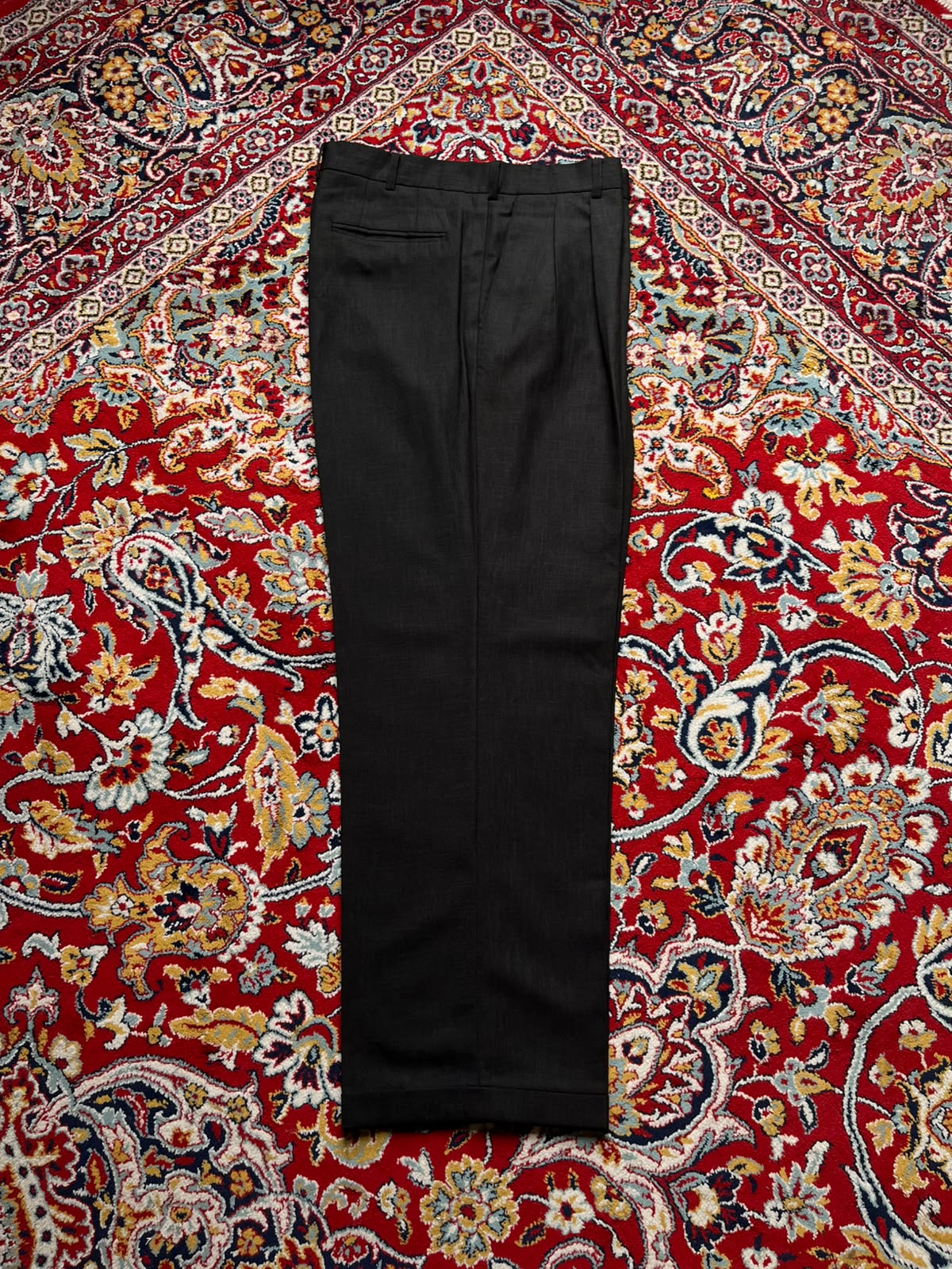 Vintage Sidae Lion Crest Textured Black Cuffed Double Pleated Dress Pants - 34