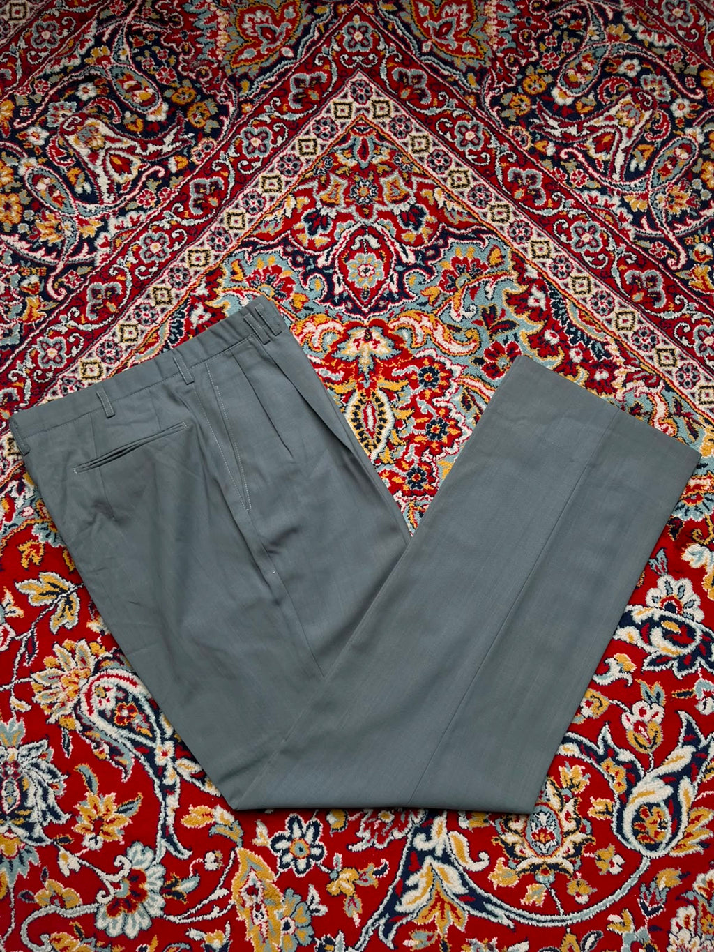 Vintage Sage Green Pleated Straight Fit Dress Pants - 32
