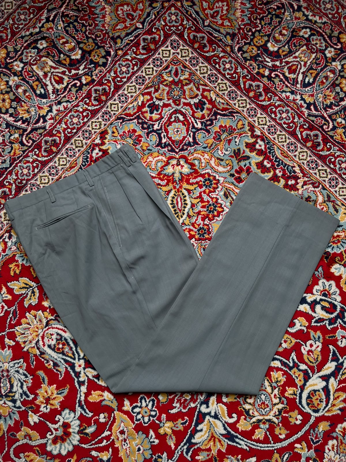 Vintage Sage Green Pleated Straight Fit Dress Pants - 32