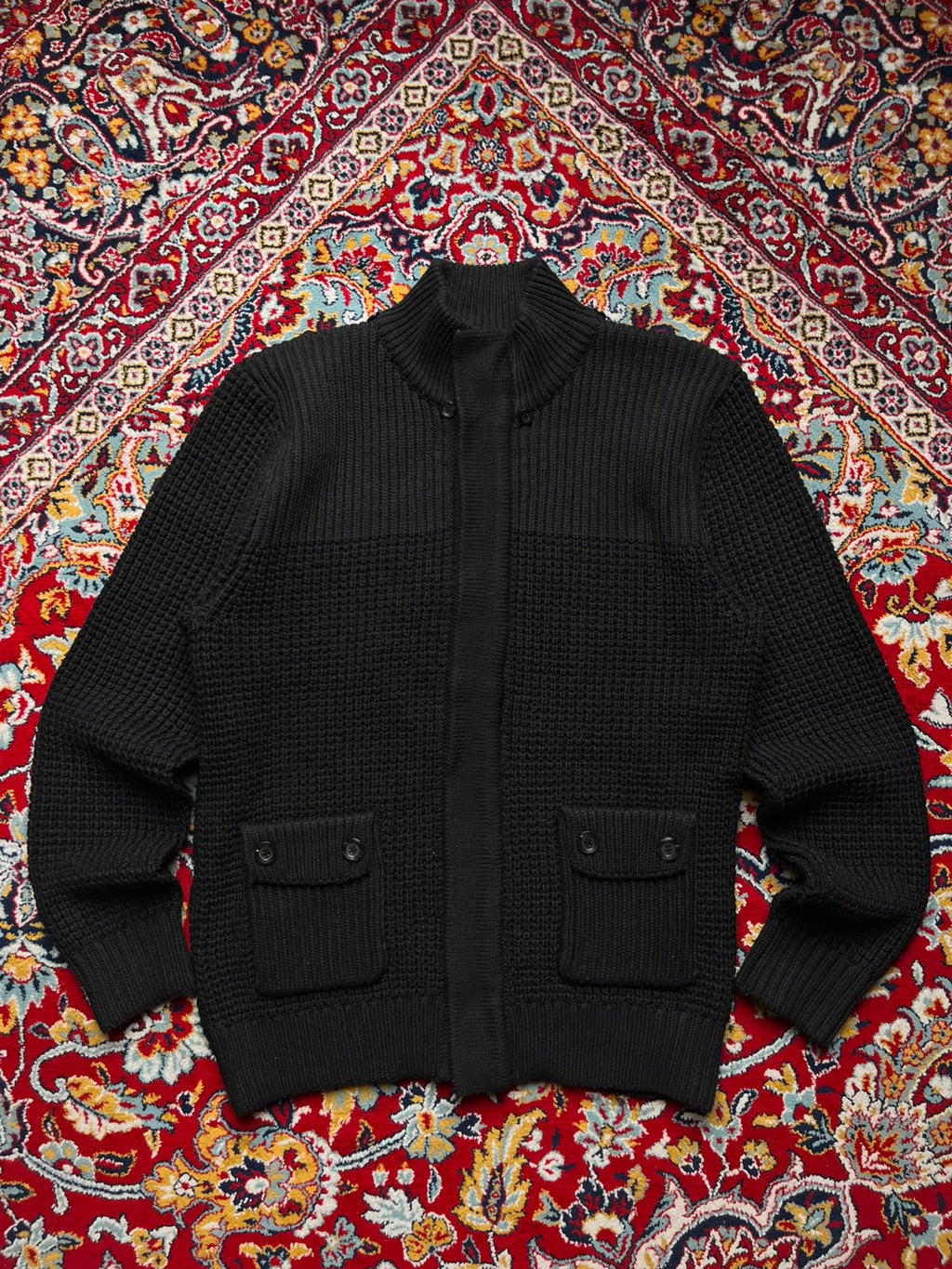 Terance Kole Black Cotton Chunky Knit Sweater - L