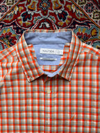 Nautica Wrinkle Resistant Orange Plaid Check BUTTON DOWN SHIRT - XL